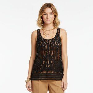 Express Black Soft Cotton & Modal Lace Front Overlay Tank Top S Small